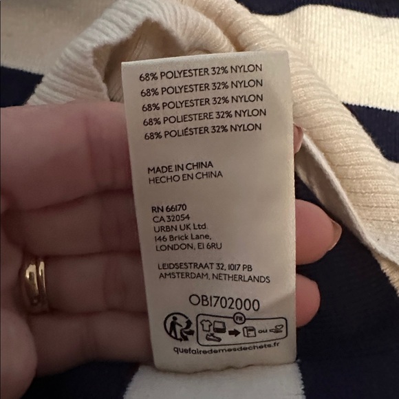 Free People Oversized Coastal Stripe Pullover Champagne Navy Combo Medium - Picture 8 of 8